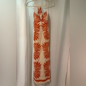 SHEIN Cream Maxi Dress with Orange Leaf Print